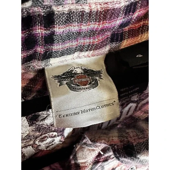 Harley Davidson Pink Plaid Button Down Shirt Size Smalll - Picture 2 of 5
